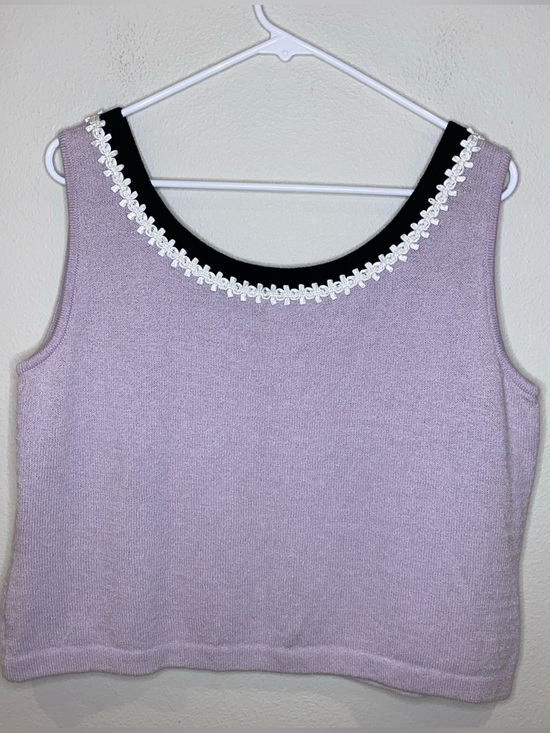 St. John Tops - St John Santana‎ Knit Lavender Tank Top Size L Boxy Shell Black & White Trim USA